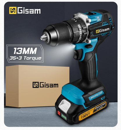 Gisam 65N.m 13MM 35+3 Torque Brushless Electric Impact Drill Cordless Electric Screwdriver Power Tool For Makita 18V Battery Pin