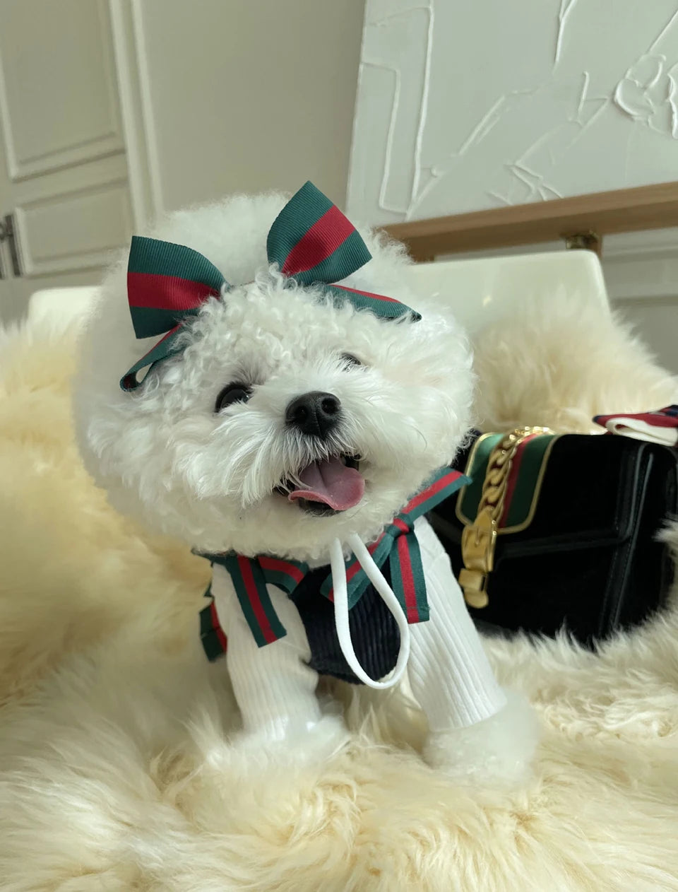 FATHIN Dog Princess Dresses Puppy Bow Knot Dress Luxury Pet Skirt Striped Dresses for Small Medium Cats