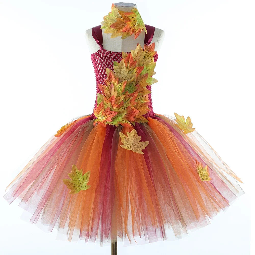 Fairy Costume for Girls Forest Woodland Autumn Fairy Tutu Dress Up Maple Leaves Halloween Thanksgiving Tulle Princess Dress 1-12T