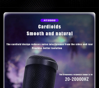 AT2020 Condenser Microphone for Recording Gaming Microfono Condenser Professional Microphone,Cardioid Mic for Singing