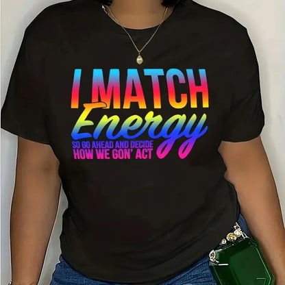 Carta camiseta estampada para mulheres, gola redonda, manga curta, roupas casuais, plus size