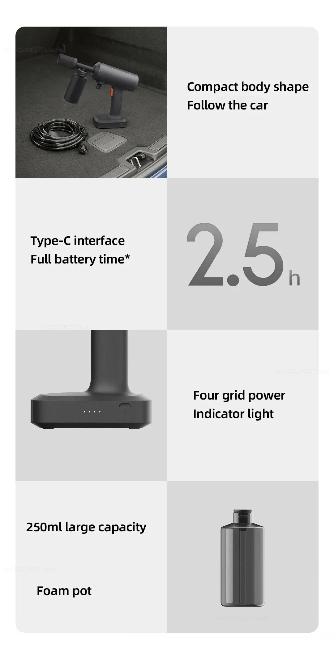 Xiaomi Mijia Wireless Car Washer 2 160L/h Large Water Volum Efficient Flushing Auto High Pressure Car Wash Gun Washer for Home
