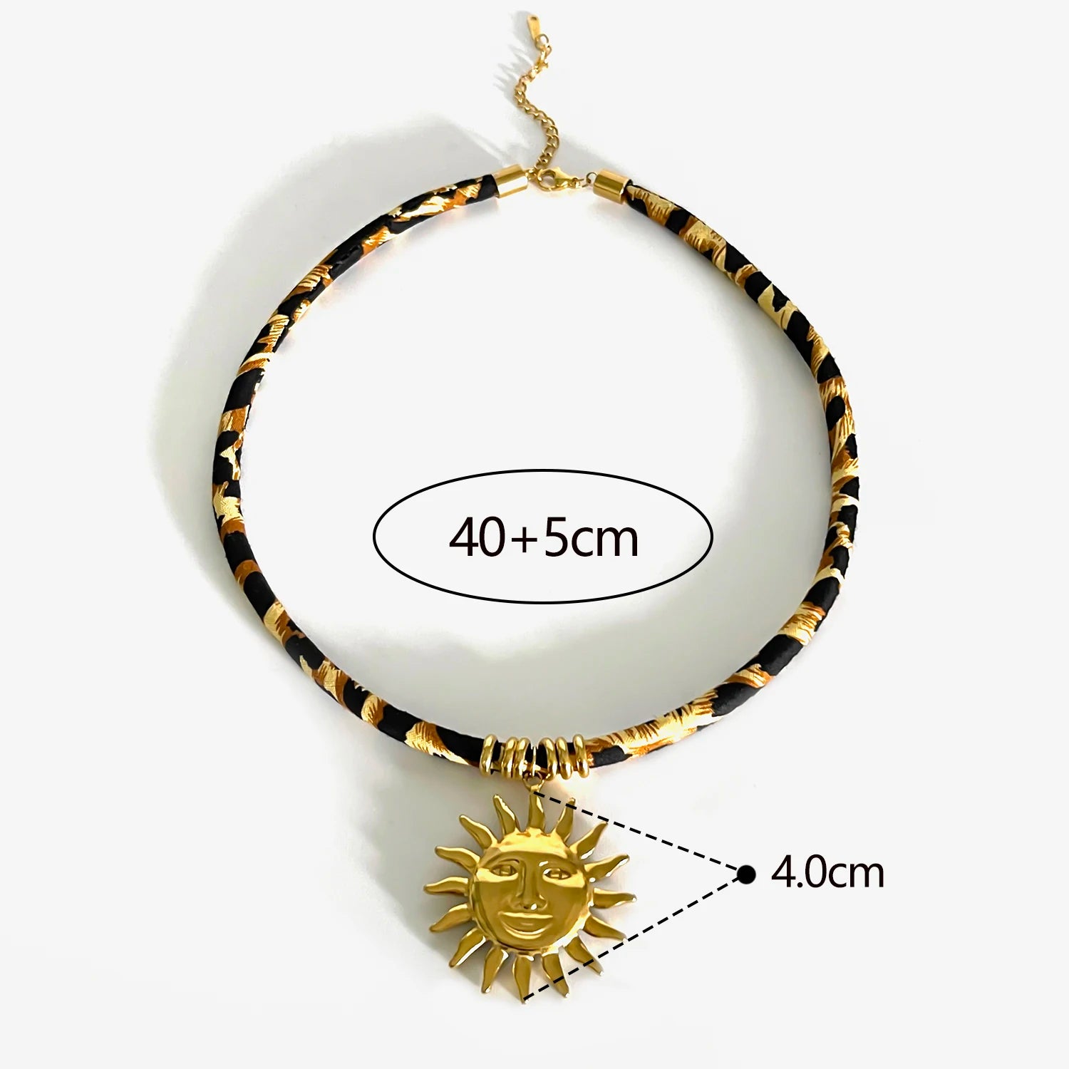 GHIDBK Europe and America Exaggerated Stainless Steel Heart Sun Pendant Necklace Vintage Trend Leopard Print Necklaces for Women