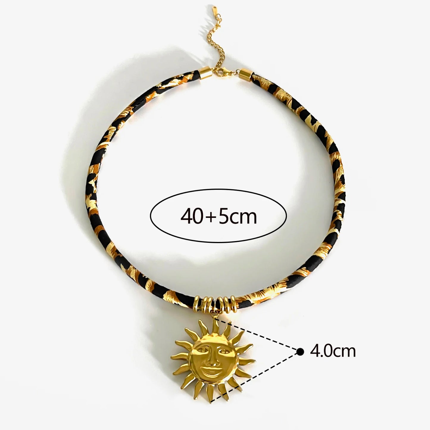 GHIDBK Europe and America Exaggerated Stainless Steel Heart Sun Pendant Necklace Vintage Trend Leopard Print Necklaces for Women