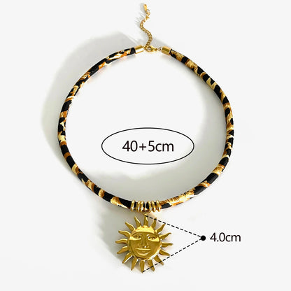 GHIDBK Europe and America Exaggerated Stainless Steel Heart Sun Pendant Necklace Vintage Trend Leopard Print Necklaces for Women