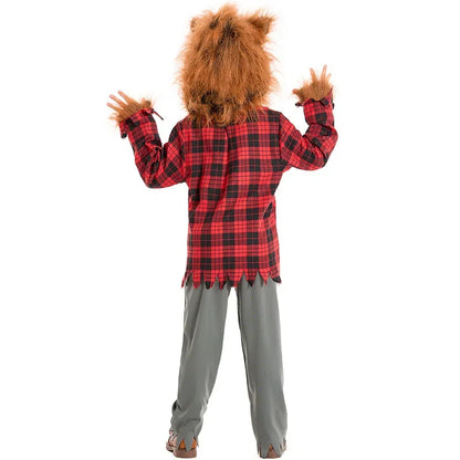 Kids Girls Boys Werewolf Animal Costume Shirt Pants Mask Gloves Fancy Cosplay Halloween Little Red Riding Big Grey Wolf Clothes