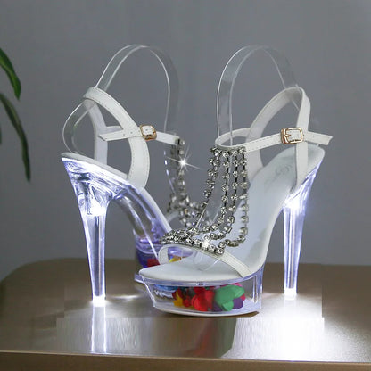 LTARTA Women's Shoes Stiletto Nightclub 15cm  High Heels Rhinestone Sandals Flower Root Crystal Sole 190 Series 5cm Platform LFD