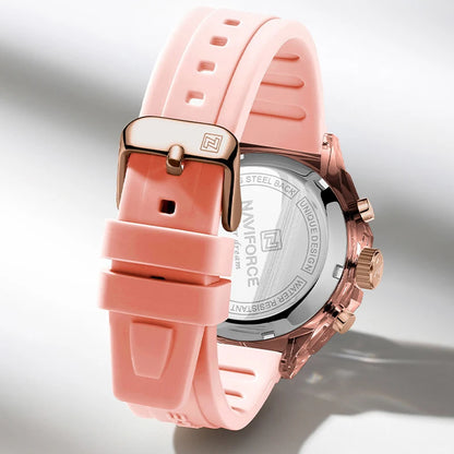 Relojes NAVIFORCE para mujer, nuevo diseño, esfera pequeña, deportivos, para mujer, resistente al agua hasta 5 ATM, reloj de pulsera de cuarzo con pantalla LCD digital, reloj para mujer