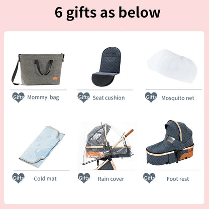 Baby Stroller 3‑in‑1 Travel System Pushchair Lightweight Pram from Birth All‑Terrain Baby Buggy Compact Fold Stroller Summer