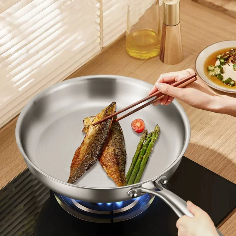 304 Stainless Steel Frying Pan NonStick Pan Fried Steak Pot Uncoated Kitchen Cookware For Gas Stove and Induction Cooker