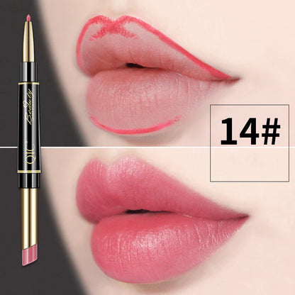 Delineador de labios 2 en 1, resistente al agua, mate, lápiz labial, rojo sexy, de larga duración, maquillaje, cosméticos