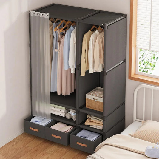 Wardrobe Household Assembly Wardrobe Bedroom Dustproof Furniture Bedroom Clothes Quilts Partitioned Storage Wardrobe Furniture