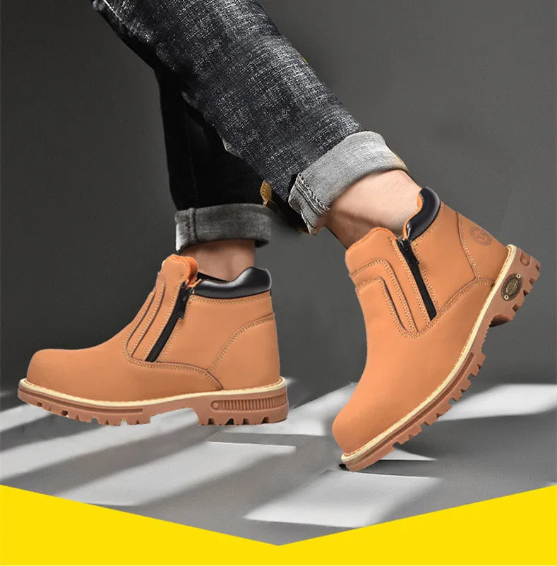 Zapatos de trabajo para hombre, zapatos de seguridad impermeables, botas de cuero antichispas para hombre, zapatos de soldador antideslizantes y antiperforación para hombre, zapatos de trabajo negros.