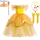 2025 Cosplay Belle Princess Dress Girls Dresses For Beauty and beast Party Clothing Magic stick crown Costume 3-12Y