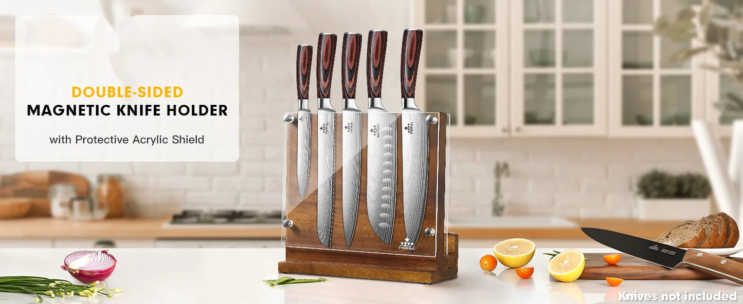 Magnetic Knife Holder With Acrylic Shield Double Side Knife Block Multifunction Storage Knife Stand for Kitchen Cutlery Display