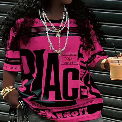 Nova venda quente esportes ao ar livre plus size feminino verão carta impressão em torno do pescoço manga curta casual moda tendência camiseta