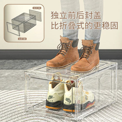 Transparent shoe box, magnetic suction door, thick plastic storage box, detachable dustproof shoe storage box