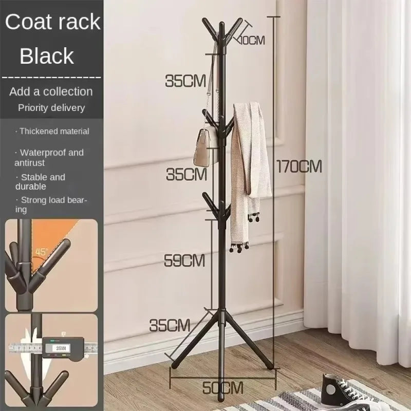 Clothes and Hats Rack Floor To Floor Bedroom Coat Hook Tree Hanger -Multi-hook Floor Vertical Coat Rack with Movable and Conve