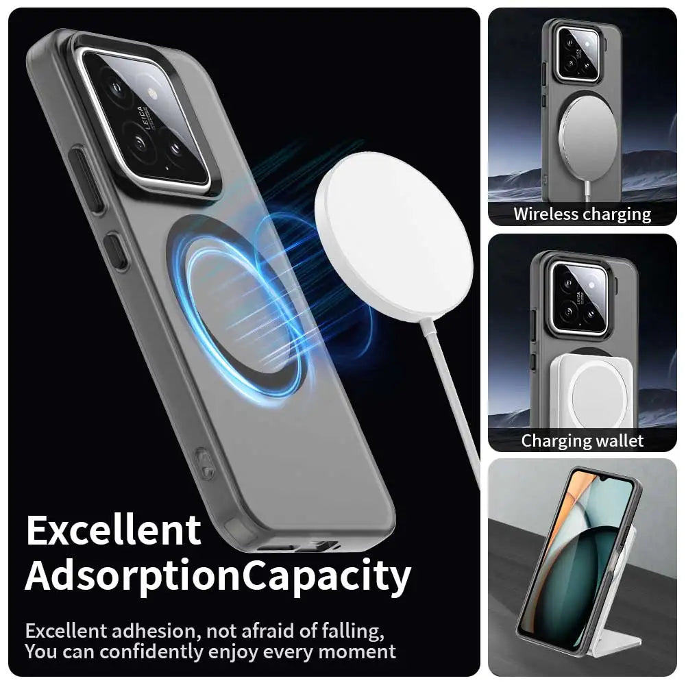 Magnetic Wireless Charging Case For Xiaomi 15 Mi 14 14T Pro Cover Candy Colors Transparent Back Shell Coque