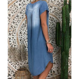 Vestido jeans casual feminino, gola V, longo, festa, manga curta solta, swing, plus size, nova moda, verão, 1XL, 5XL