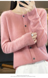 Long Sleeve 100% Merino Wool Sweaters Cashmere Cardigan Spring Autumn Women O-Neck Knitwear Tops Clothing Fashion Basic Tops