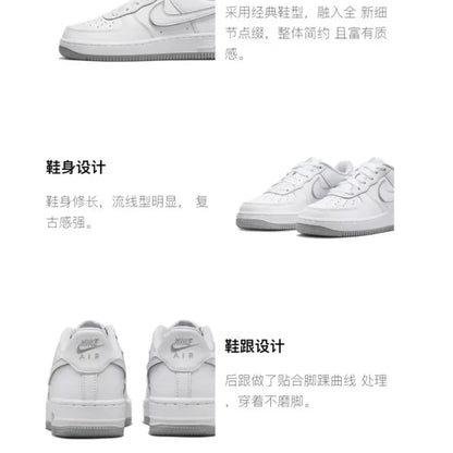 Nike couro confortável casual antiderrapante absorção de choque resistente ao desgaste tênis infantis de cano baixo branco cinza adolescentes
