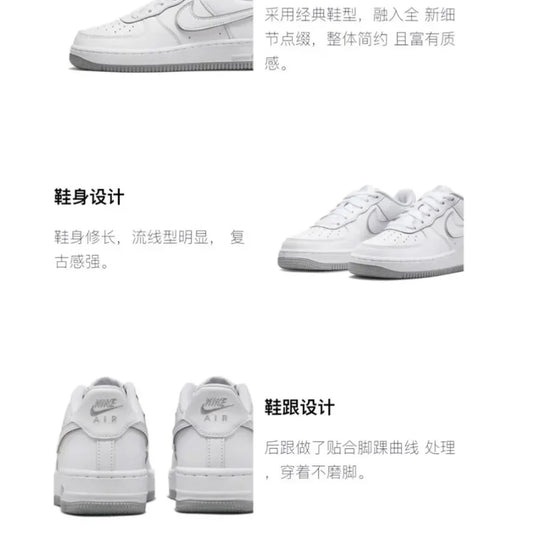 Nike couro confortável casual antiderrapante absorção de choque resistente ao desgaste tênis infantis de cano baixo branco cinza adolescentes
