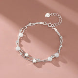 Adjustable 925 Sterling Silver Bead Bracelet for Women, Luxury Original Jewelry, Korean Fashion Designer, Beautiful Stars 