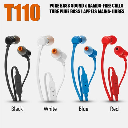 Auriculares T110 con cable de 3,5 mm, estéreo auténtico, graves profundos, deportivos, control en línea, manos libres y micrófono.
