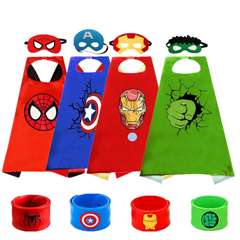 4-piece Set Kids Superhero Cape with Snap Bracelet and Movie Character Mask for Halloween Costume Party Performance