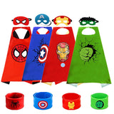 4-piece Set Kids Superhero Cape with Snap Bracelet and Movie Character Mask for Halloween Costume Party Performance