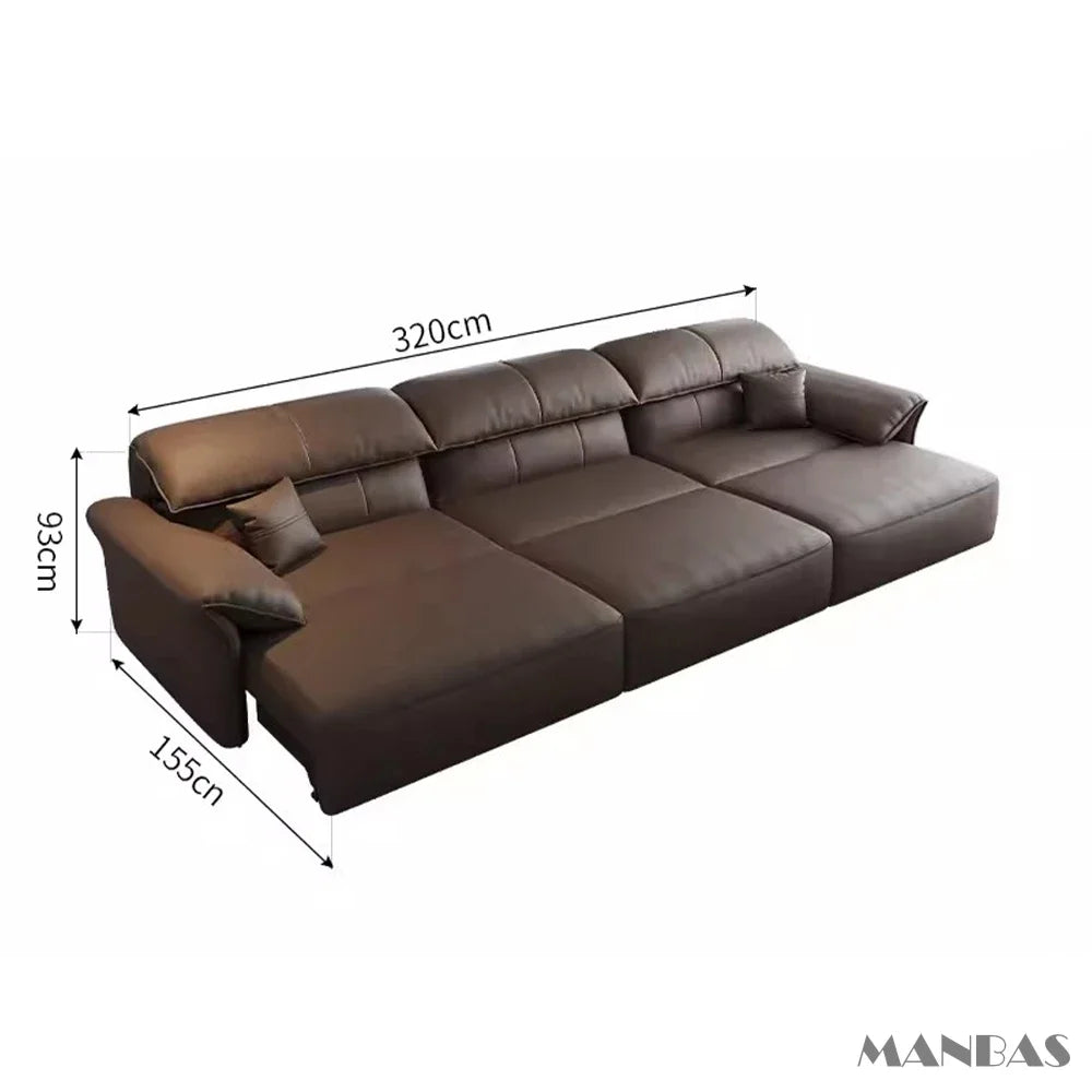 Electric Genuine Leather Sofa Bed Convertible Recliner – Modern Sectional Sleeper Couch with Adjustable Seats and Chaise Lounge