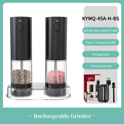 Electric Salt and Pepper Grinder Sets,With Charging Function LED Light,Automatic USB Rechargeable Pepper Mill Salt Spice Grinder