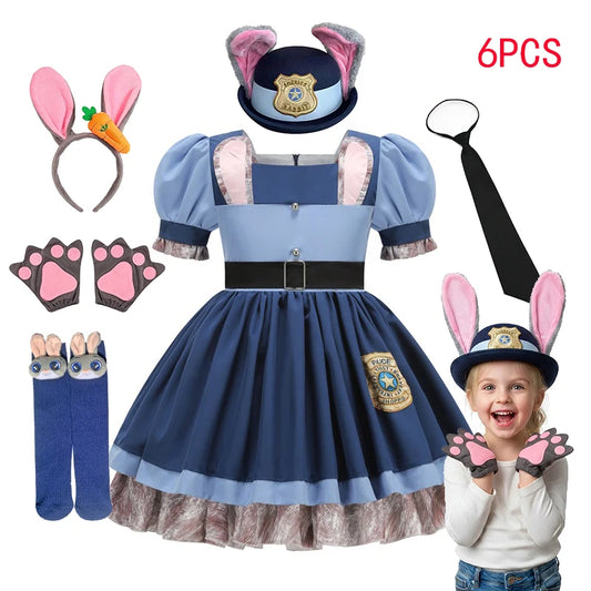 Disney Zootopia Judy Bunny Costume for Girls Dress Cosplay Carnival Party Clothes Disguise Cartoon Zoo Fantasia Outfits