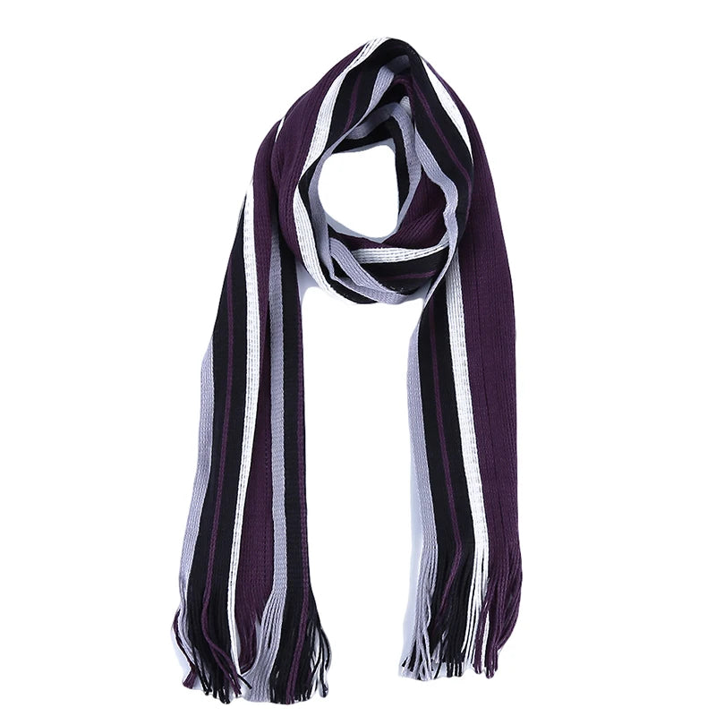 Classic Striped Outdoor Scarves Men Cashmere Soft Knitted Striped Scarf Long Tassel Neck Warmer Men'S Winter Scarf