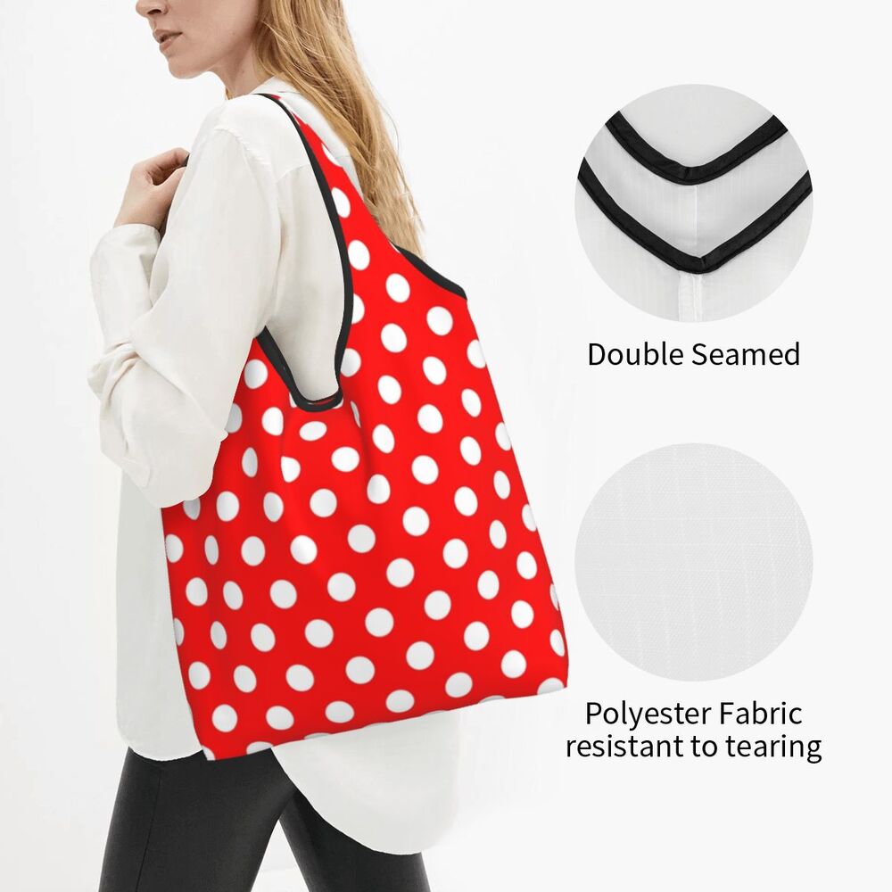 Custom Recycling Classic Black And White Polka Dot Shopping Bag Women Tote Bag Portable Grocery Shopper Bags
