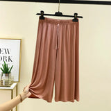 Plus size L to 6XL U-Neck Women's  Modal pant calf-length summer wide leg pants drawstring short pants casual homewear pants