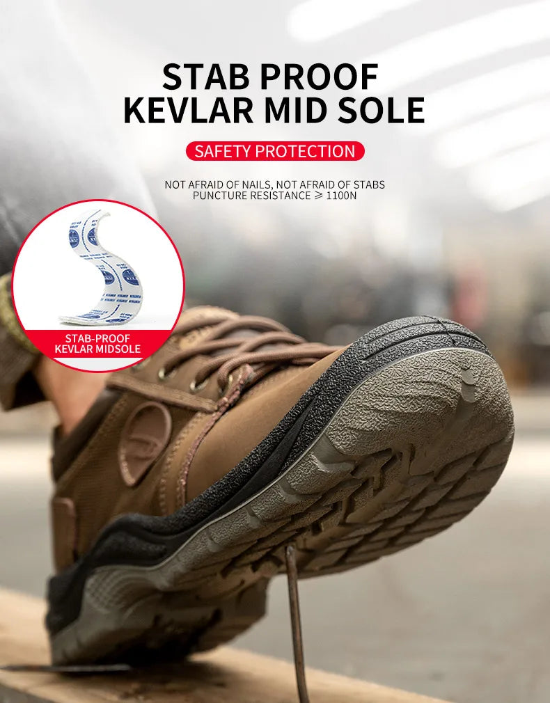Safety Shoes Men's Leather Welding Shoes Anti-Smashing Anti-Puncture Non-Slip Sports Steel Toe Soft Work Boots for Women