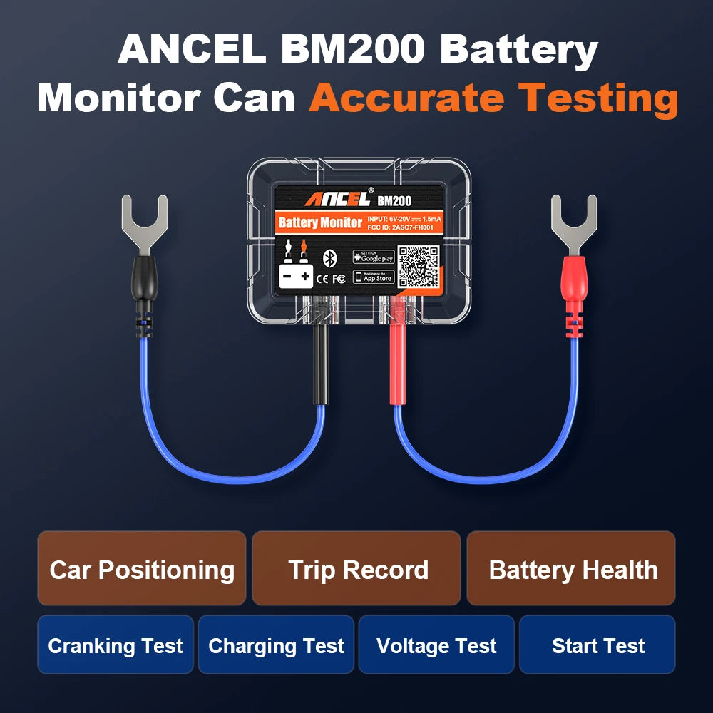 ANCEL BM200 12V Battery Tester Wireless Bluetooth Car Battery Health APP Monitoring Battery Monitor Tools For Android IOS