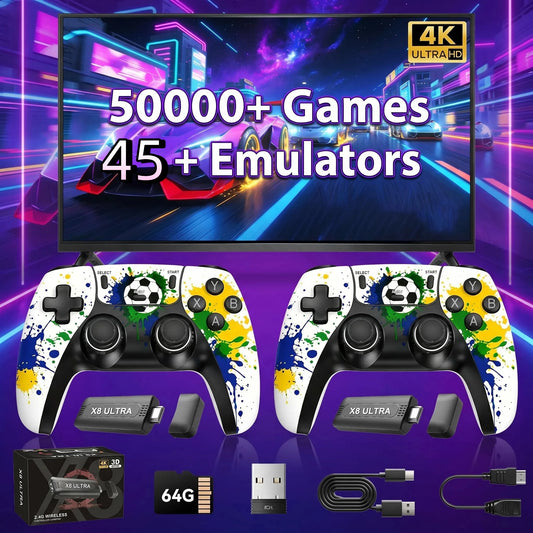 X8 Super 4K HD Game Stick 128GB 50000 Retro Games Dual 2.4G Wireless Controller Portable Plug & Play TV Game Console