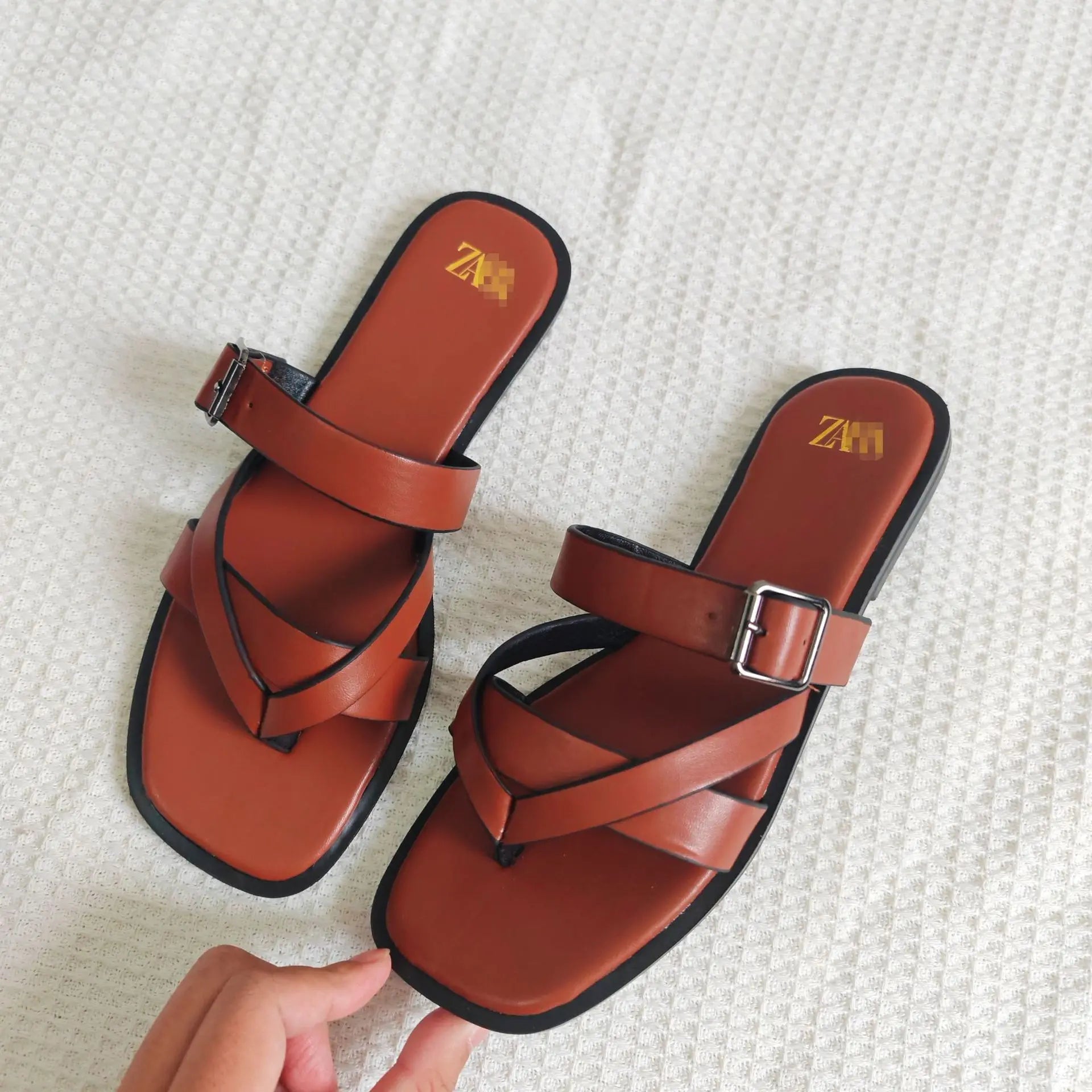 Women's Flat Sandals Crossbody Slip-On Casual Shoes Synthetic Leather Upgraded TPR Lightweight Wear-Resistant Flats