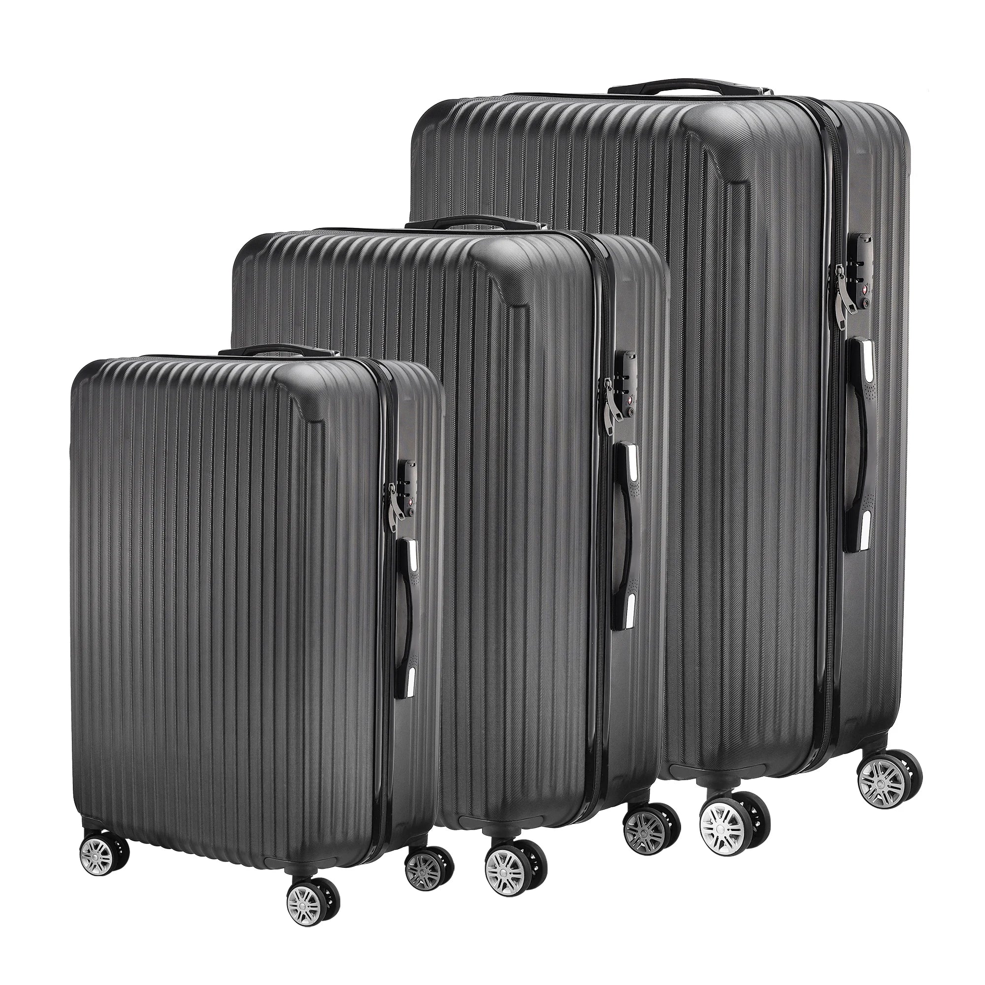 Comanlai Twin-Wheeled Suitcase Set with TSA Password Lock, ABS Trolley Luggage with 4 Universal Wheels, M L XL Sizes, Black