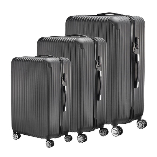 Comanlai Twin-Wheeled Suitcase Set with TSA Password Lock, ABS Trolley Luggage with 4 Universal Wheels, M L XL Sizes, Black