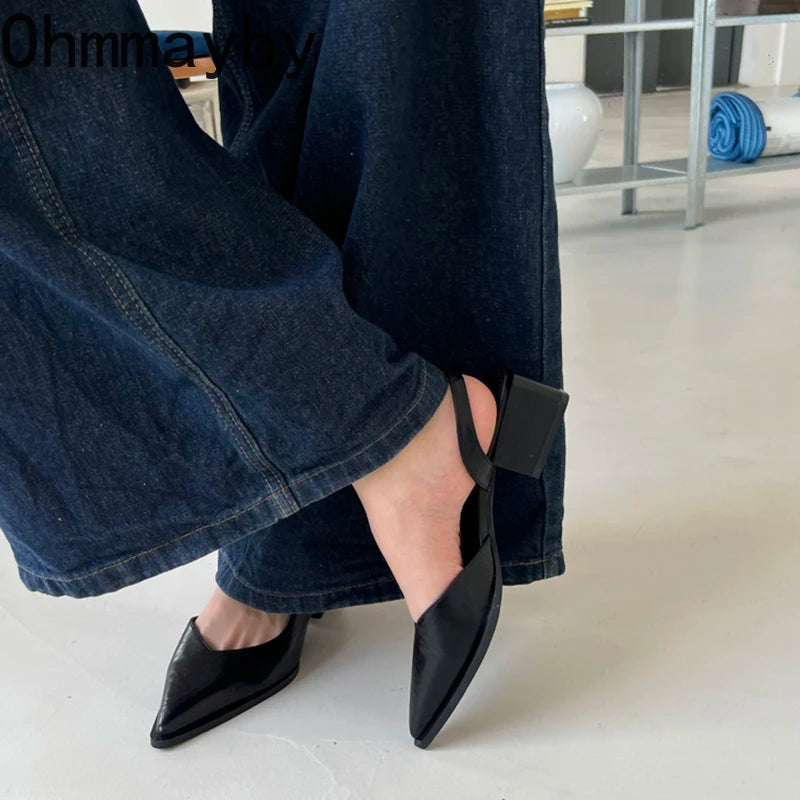 Summer Women's Cover Toe Sandals Elegant Shallow Slip On Shoes Comfort Low Heel Dress Street Style Shoes