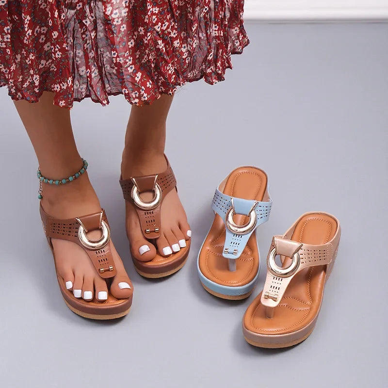 Women New Summer Sandals Open Toe Beach Shoes Flip Flops Wedges Comfortable Slippers Cute Sandals  Femme Plu Size 35~43