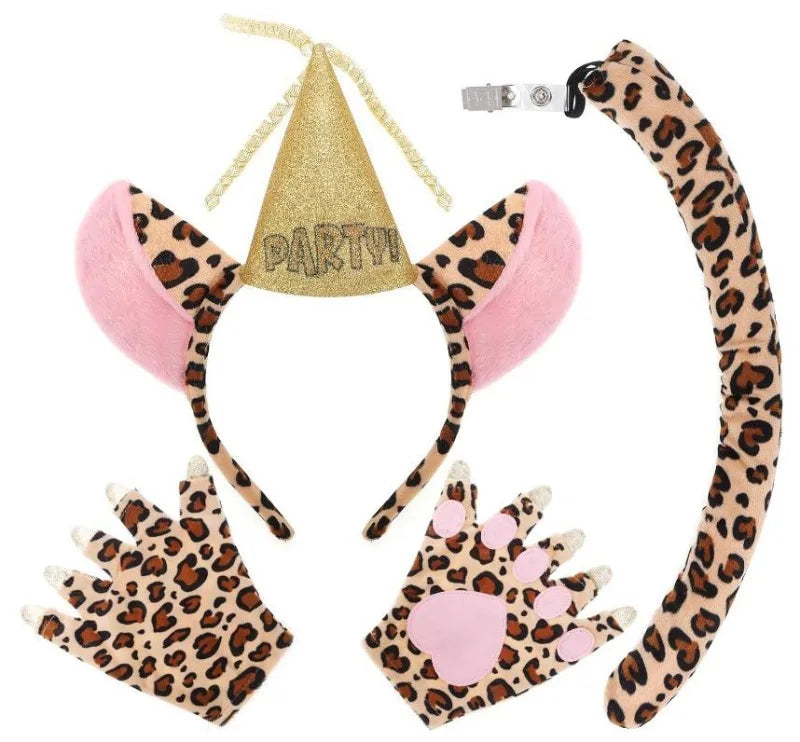 Animal Cat Tiger Cosplay Costume for Boys Girls Headband Clothes Shoes Tail Tutu Skirt Gloves Set for Kids School Performance