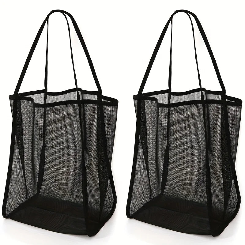 2-Pack Large Capacity Mesh Beach Tote Bags - Durable Polyester, Solid Color with Sturdy Handles, Suitable for Travel, Beach, Vacation, and Camping, Beach Tote Bags, Multi-Functional Storage Solution, Sturdy Handle Design