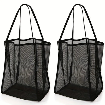 2-Pack Large Capacity Mesh Beach Tote Bags - Durable Polyester, Solid Color with Sturdy Handles, Suitable for Travel, Beach, Vacation, and Camping, Beach Tote Bags, Multi-Functional Storage Solution, Sturdy Handle Design