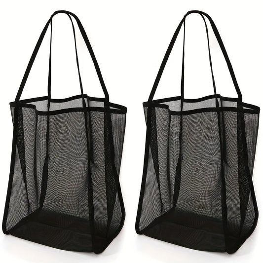 2-Pack Large Capacity Mesh Beach Tote Bags - Durable Polyester, Solid Color with Sturdy Handles, Suitable for Travel, Beach, Vacation, and Camping, Beach Tote Bags, Multi-Functional Storage Solution, Sturdy Handle Design