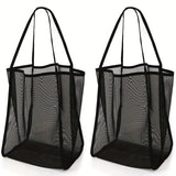 2-Pack Large Capacity Mesh Beach Tote Bags - Durable Polyester, Solid Color with Sturdy Handles, Suitable for Travel, Beach, Vacation, and Camping, Beach Tote Bags, Multi-Functional Storage Solution, Sturdy Handle Design